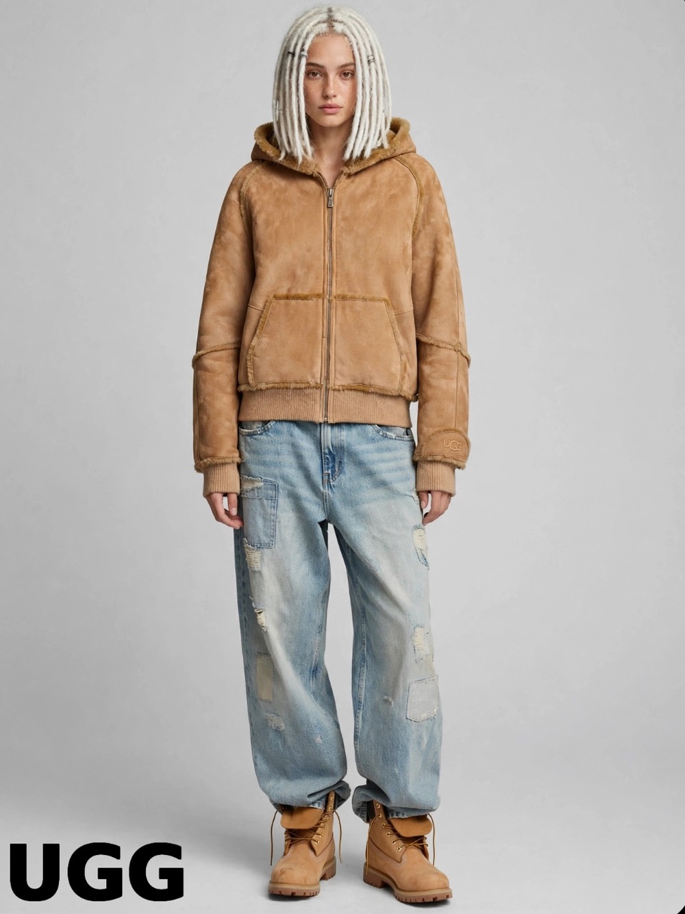 Ugg soft leather hooded bomber jacket